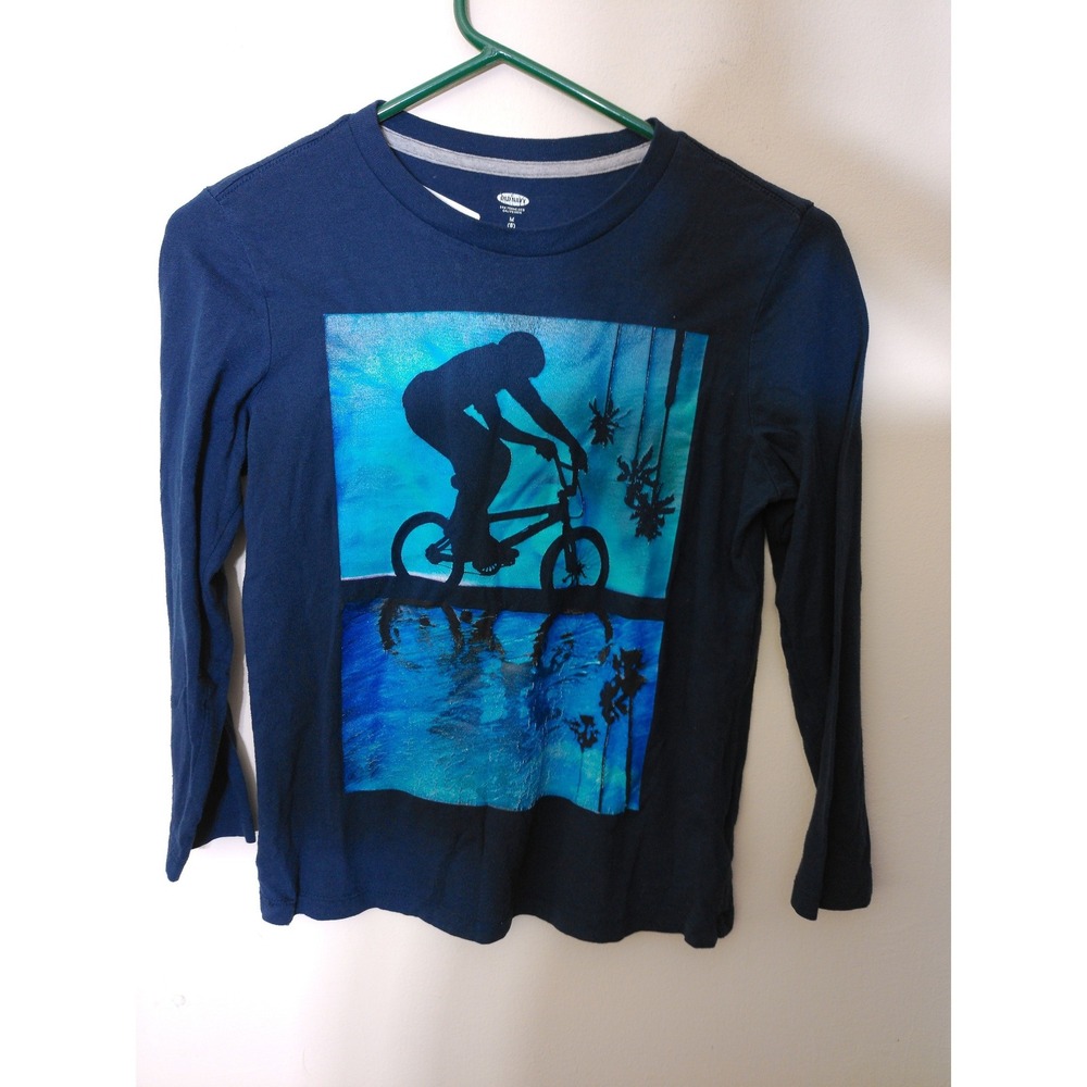 Old Navy Graphic Tee Youth M 8 Navy Blue BMX Biker Long Sleeve Casual Skater